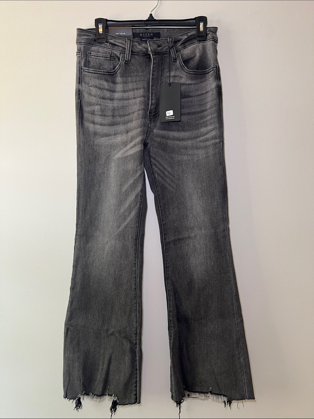 Risen Jeans High Rise Raw Hem Flare Jeans